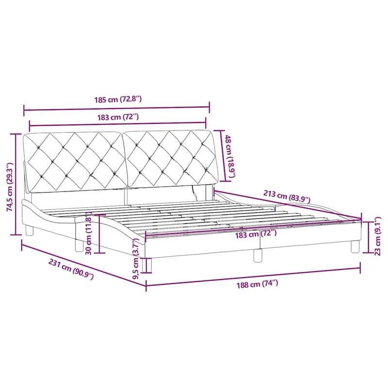 vidaXL Bed Frame with LED Lights Platform Base Mattress Foundation Velvet