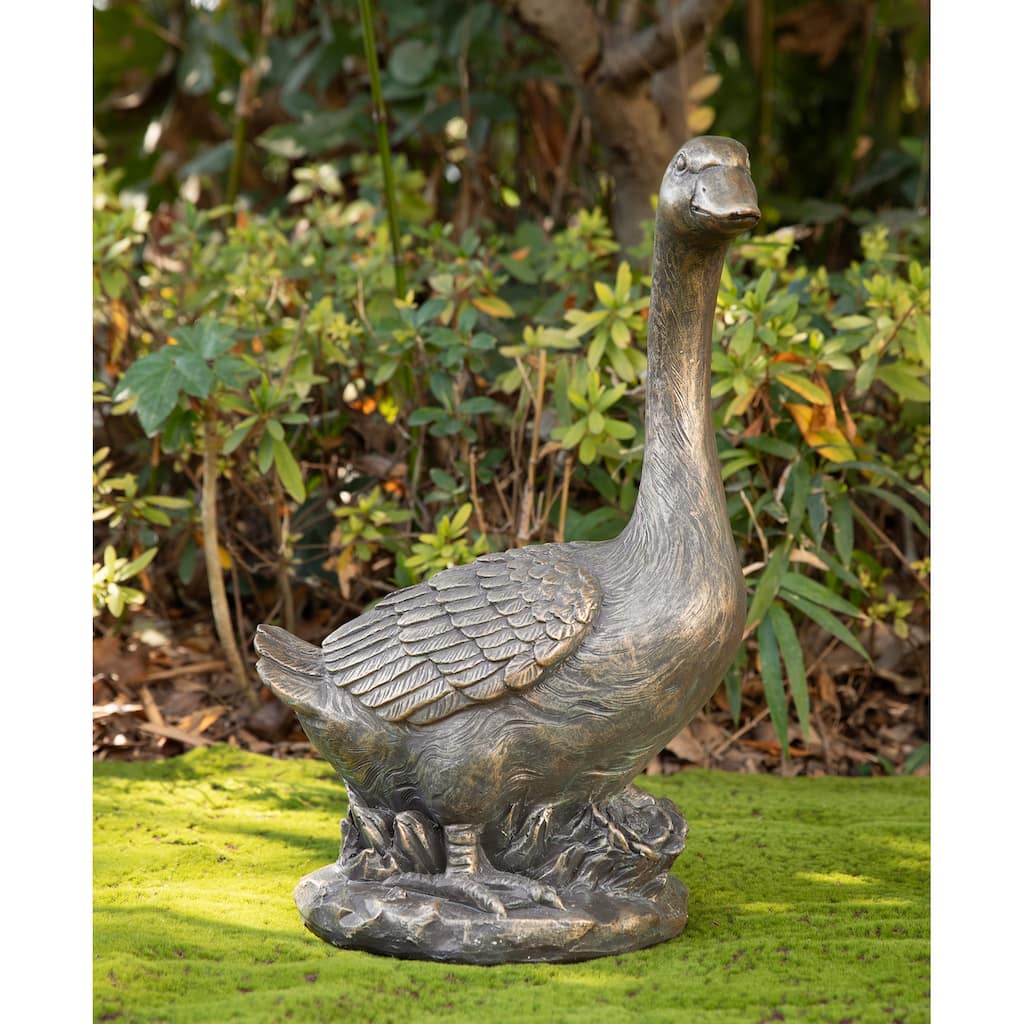 Glitzhome 20"H MGO Faux Bronze / White Goose Garden Statue
