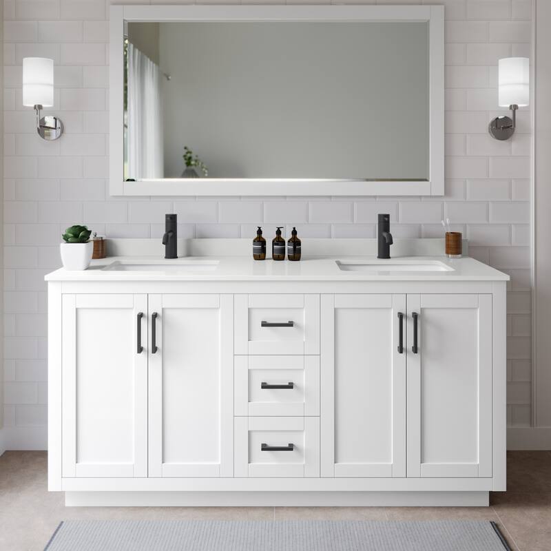 Wyndham Collection WCF292966D-QTZ-UNSM58 Miranda 66" Free Standing - White / White Quartz Top / Matte Black Hardware