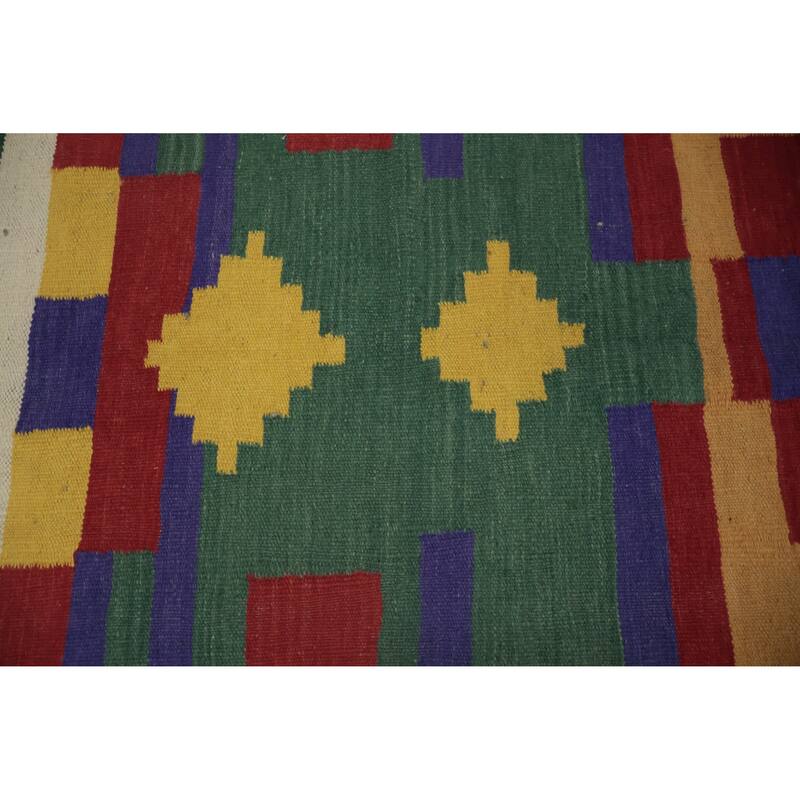Hand Woven Oriental 100% Wool Carpet Southwestern Modern Multi-Colored Kilim Area Rug - 9' 8'' X 7' 11''