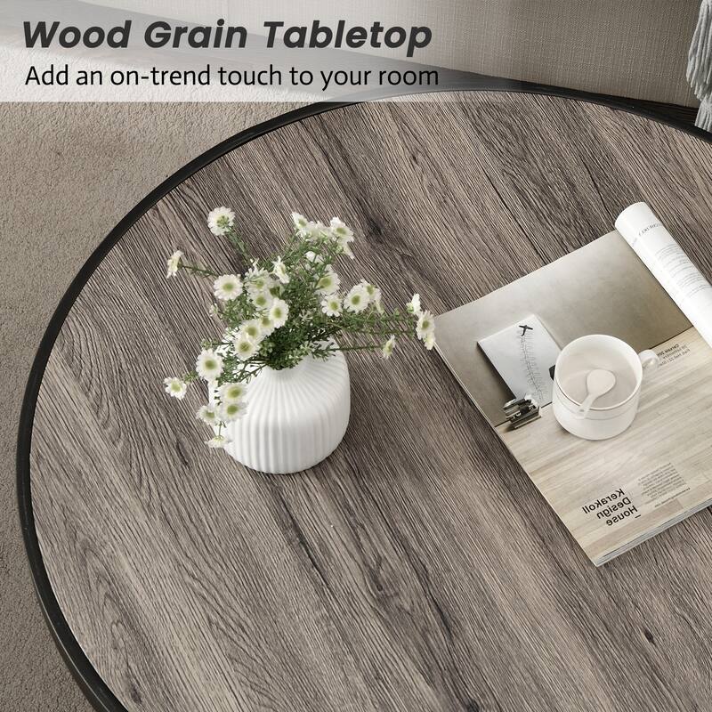 Myhozm Industrial Round Metal Coffee Table with Shelf for Living Room,Home Office and Bedroom