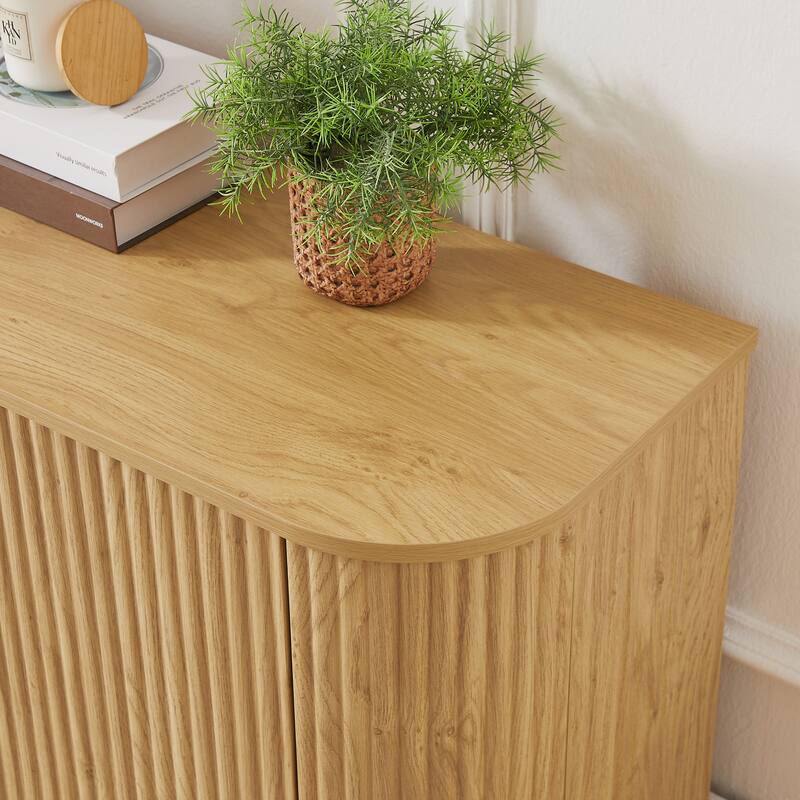 64" Storage Cabinet TV Stand with Wave Pattern Vertical Striped Design