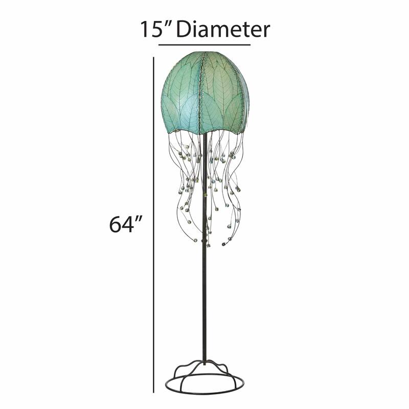Handmade Jellyfish Large Floor Lamp, Cocoa Leaves Shade, 15 x 15 x 64 in.