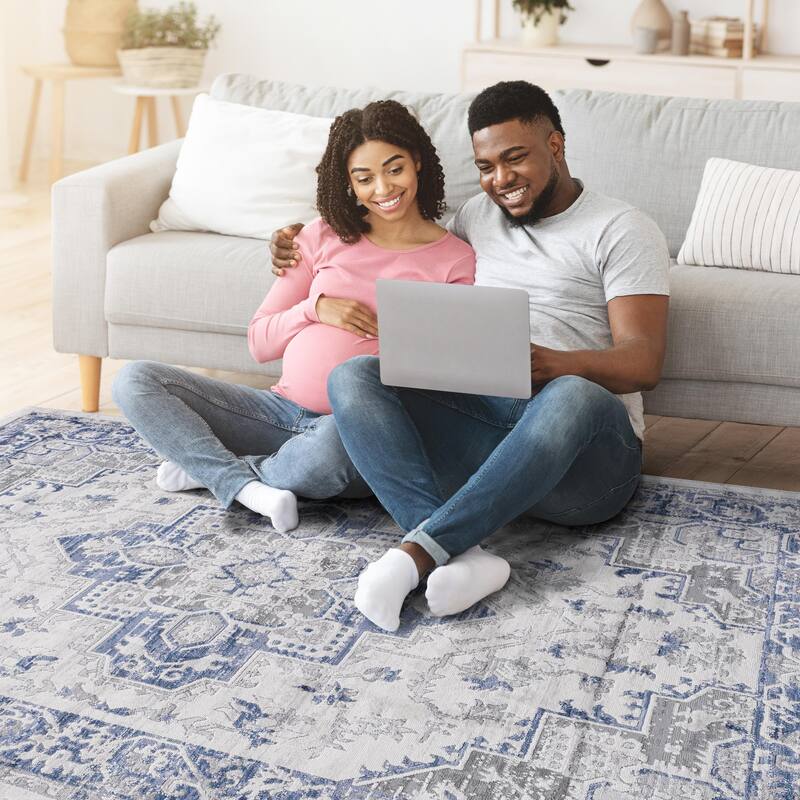 MARFI Collection Blue / Grey / Oriental Non-Shedding Area Rug