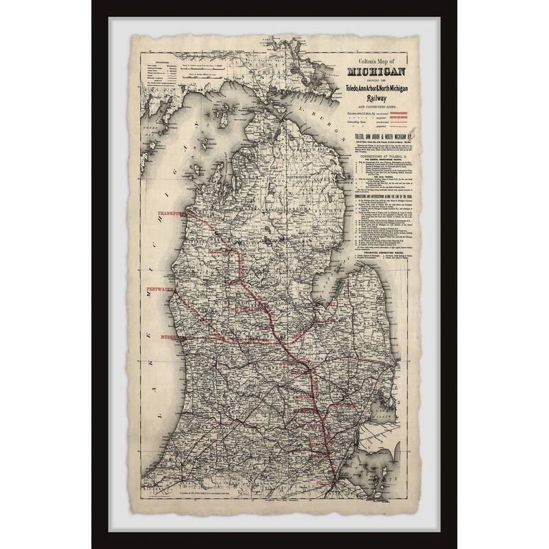 'Vintage Michigan Map' Framed Painting Print