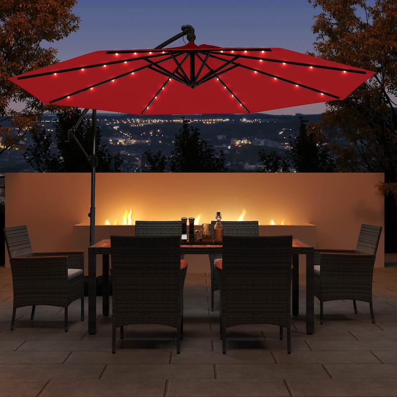 Costway 10 FT Solar Offset Hanging Umbrella Patio Cantilever Umbrella