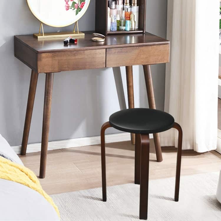 Set of 4 Bentwood Round Stool Stackable Dining Chair with Padded Seat - 15" x 15" x 18.5" (L x W x H)