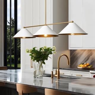 3-Light Industrial Linear Cone Large Chandelier for Dining Room and Kitchen Island