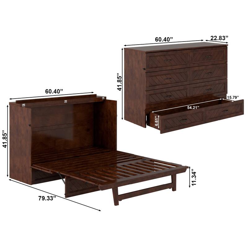Alpine Murphy Bed Chest with Mattress, Storage Drawer, & Built-in Charger