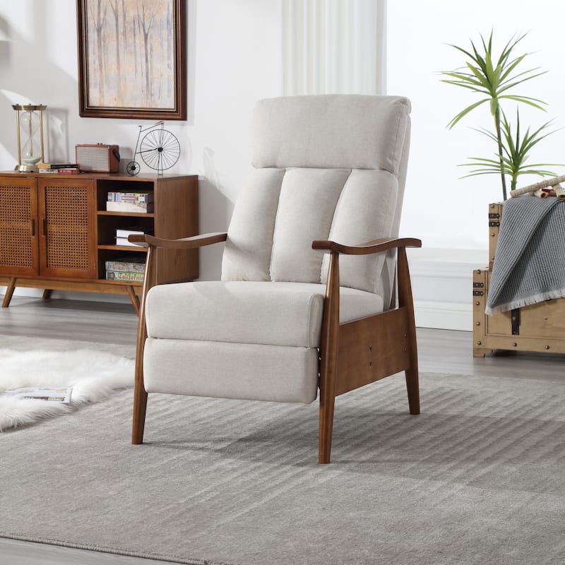 Beige Modern 26.38" Upholstered Adjustable Chaise Lounge Chair with Wood Frame for Living Room