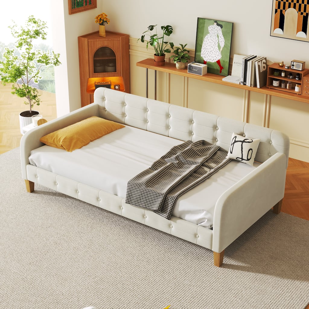 Upholstered Daybed w4 Support Legs, Button Tufting Loveseat Sofa Bed