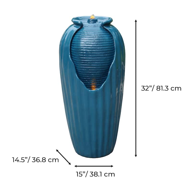Teamson Home 32" Glazed Vase Outdoor Floor Fountain with LED Lights
