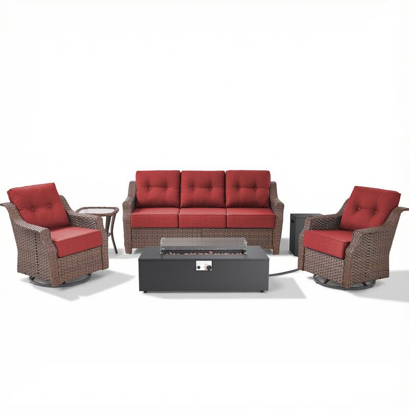 Pocassy 5/7PCS Sofa Swivel Chair Ottoman with Fire Pit Table