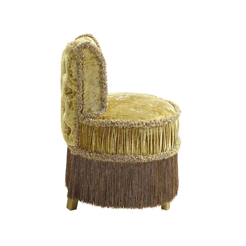 Upholstered Vanity Stool with Button Tufted Back in Gold