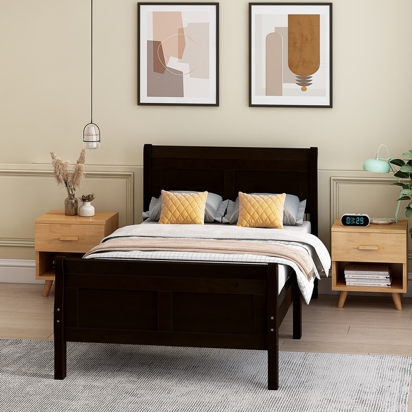 Wood Platform Bed Twin Bed Frame Sleigh Bed with Headboard