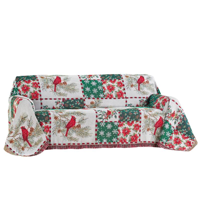 Holly Jolly Cardinal Patchwork Tapestry Furniture Cover