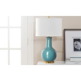 SAFAVIEH Lighting 28 inch Louvre Light Blue Table Lamp 15 x15 x27.5 On Sale Bed Bath Beyond 6575398