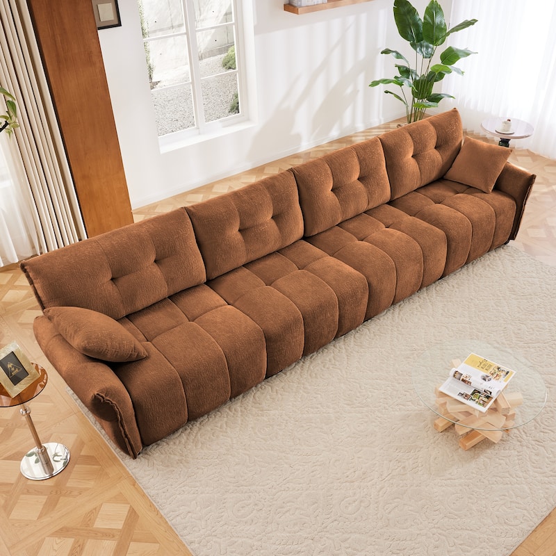 Modular 4-Seat Chenille Sofa Set with 2 Ottomans, High-Resilience Cushions and Solid Wood Frame