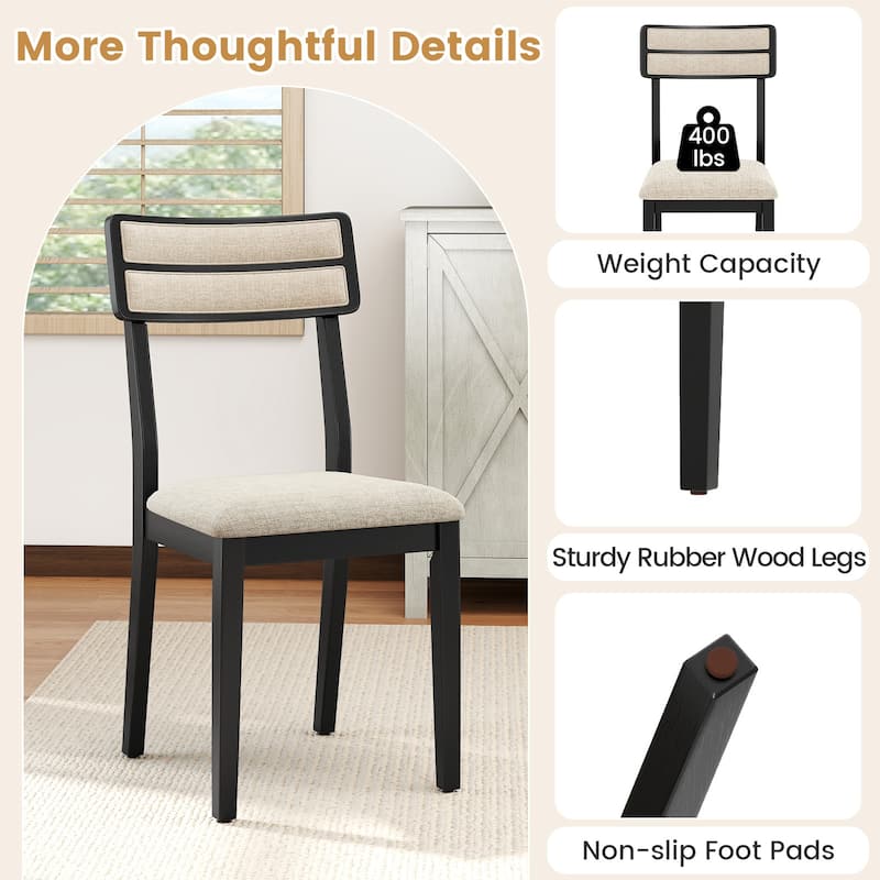 Set of 4 Upholstered Dining Chairs with Padded Seat and Rubber Wood Legs for Kitchen and Dining Room
