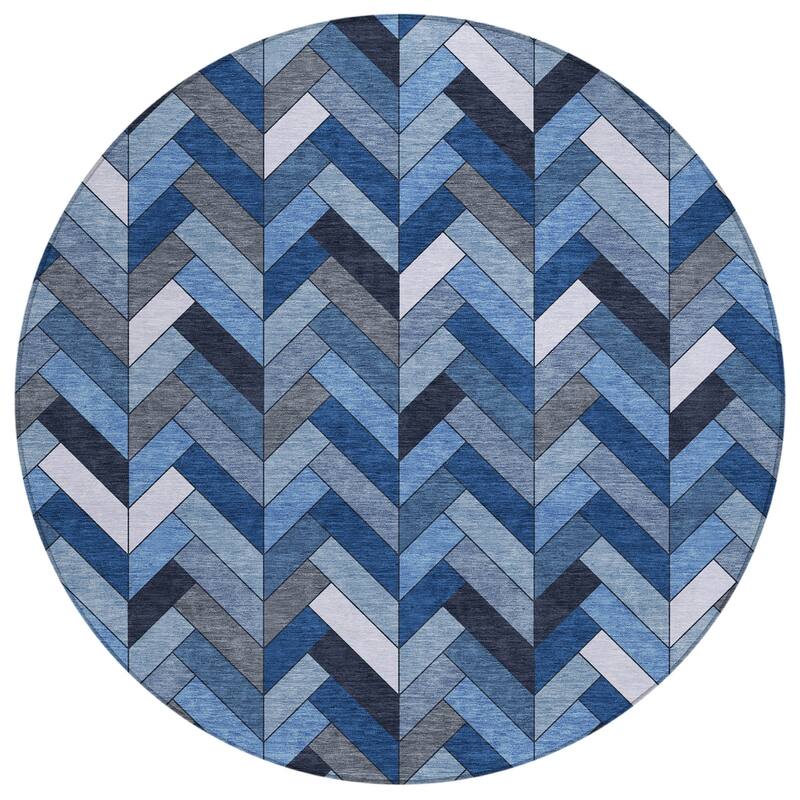 Machine Washable Indoor/ Outdoor Modern Chevron Chantille Rug