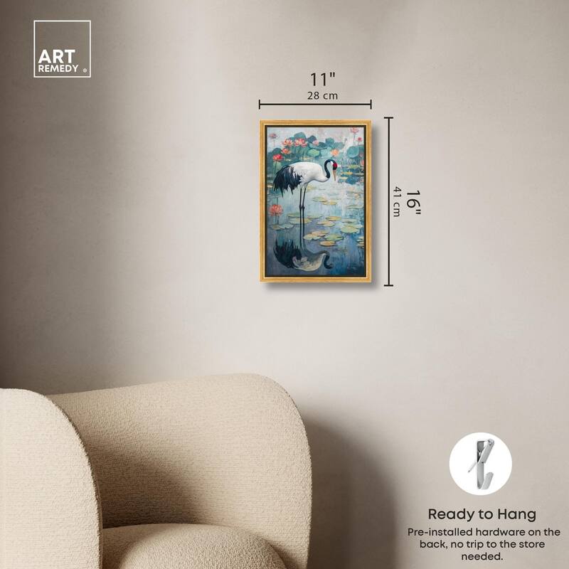 Crane in Lilies II Canvas by Art Remedy