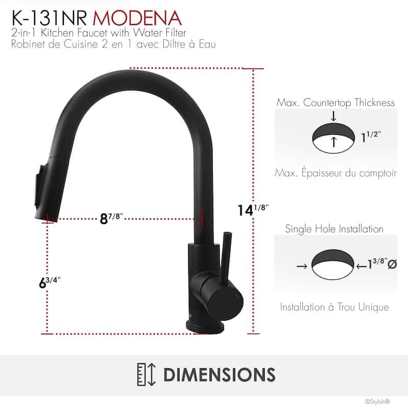 Modena Single Handle Brushed Gold Pull Down Kitchen Faucet with Reversible Osmosis