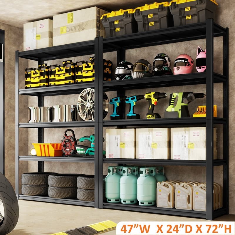 5/6-Tier Adjustable Heavy Duty Metal Storage Shelves, Black, 72/82"H