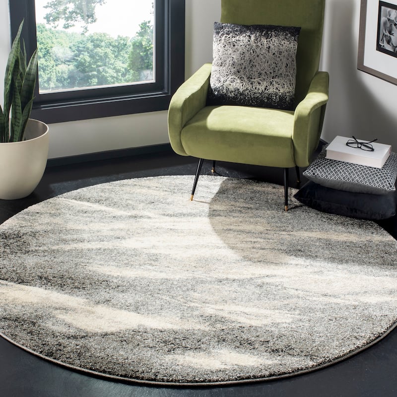 SAFAVIEH Retro Nurcan Modern Abstract Rug - 4' x 4' Round - Grey/Ivory