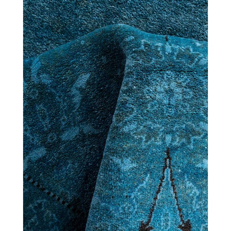 Fine Vibrance One-of-a-Kind Hand-Knotted Runner Rug - Blue, 2' 9" x 12' 4" - 2' 9" x 12' 4"