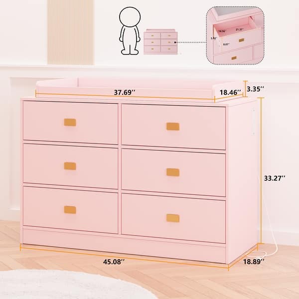 dimension image slide 0 of 3, Nursery Changing Table Dresser with Power Outlets