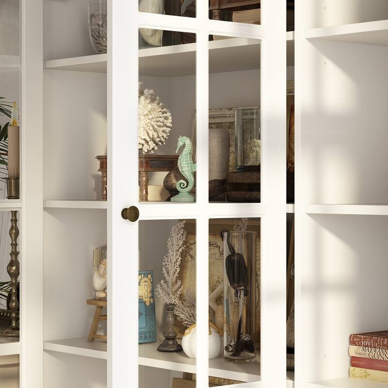 78.7" Combo Buffet Bookcase Storage Cabinet Glass Bookshelf Display
