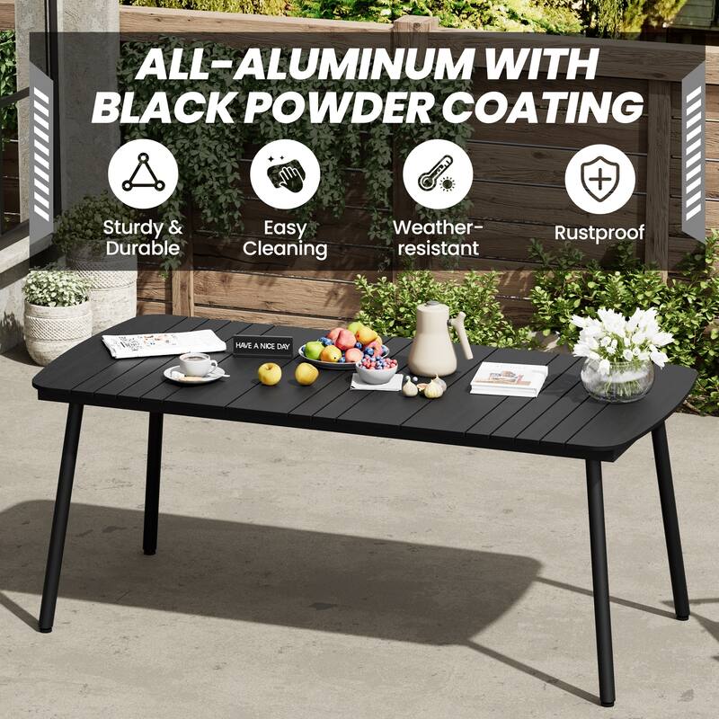9-Piece Outdoor Dining Set Aluminum Table and Stackable Armchairs with Umbrella and Base