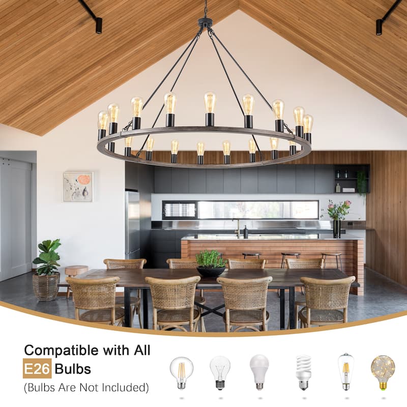 20 - Light Farmhouse Metal Round Industrial Chandelier for Dining Room Entryway Kitchen Island - N/A