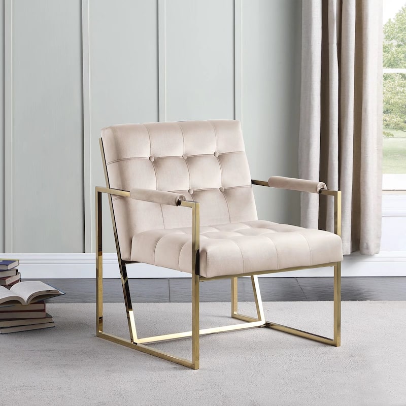 Morden Fort Accent Chair, Modern Armchair with Golden Metal Frame
