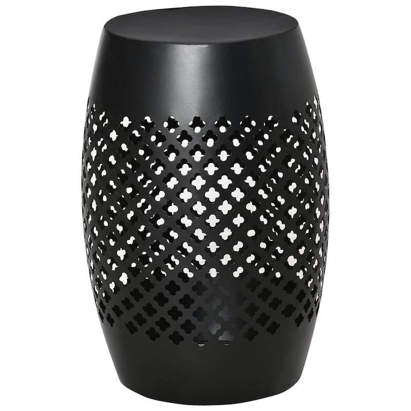 12.5" Steel Patio End Table,Round Hollow Drum Side Table, Accent Table - Black