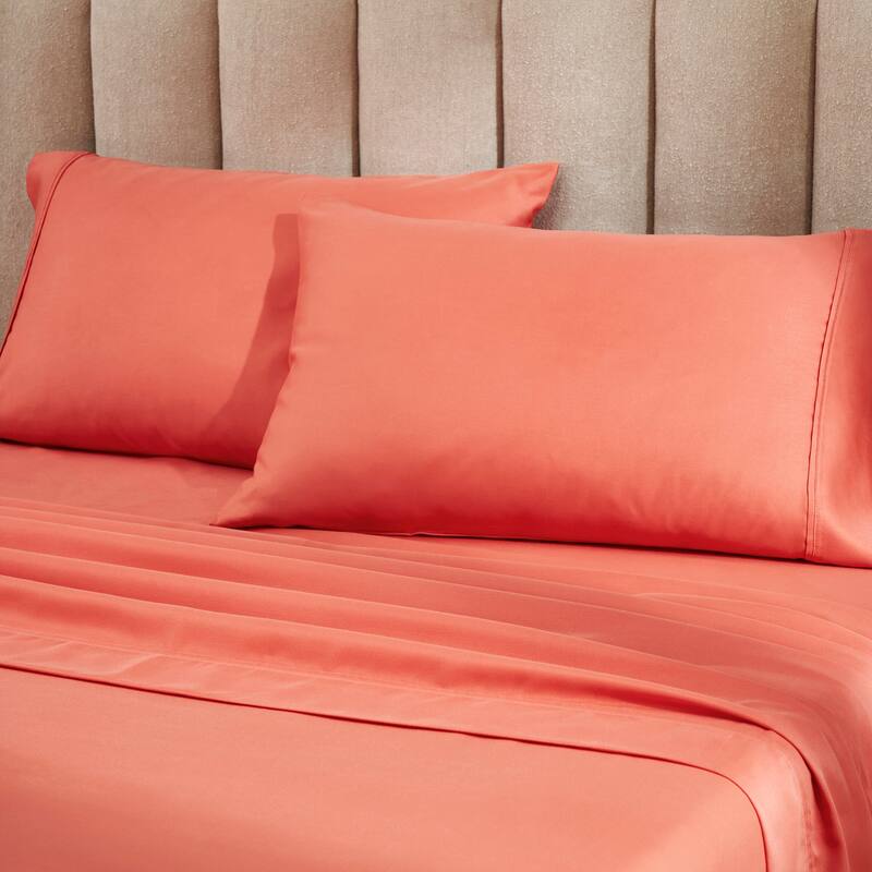 Superior Cotton Blend 1200 Thread Count Solid Deep Pocket Bed Sheet Set - Full - Coral