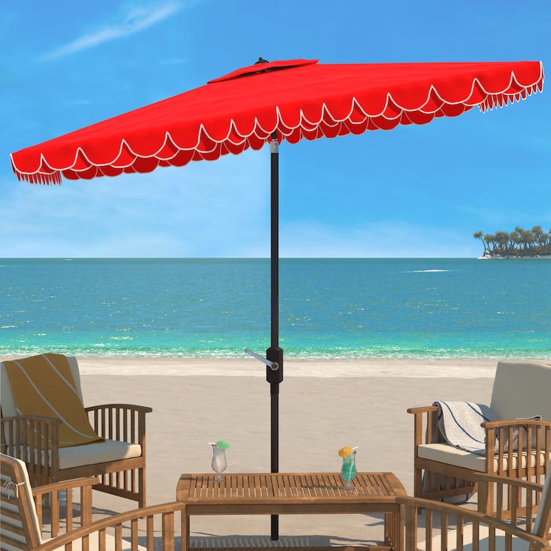SAFAVIEH Zariah Rectangular 6'x10' Outdoor Umbrella with Valance - Red