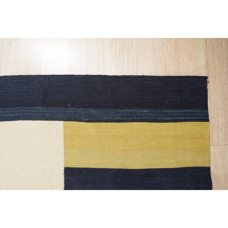 Hand-Knotted Wool Modern Flat Weave Rug, 7'9 x 9'9, Multi Area Rug, Elegant Multi-Color Design for Bedrooms - L