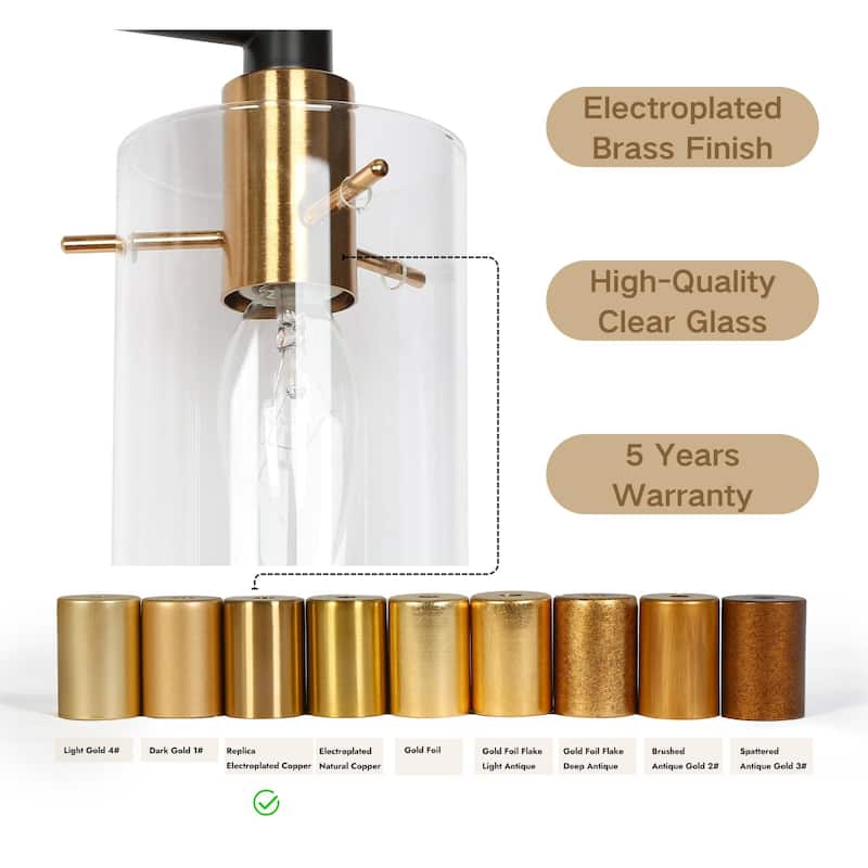 Alva Black Gold Modern Vanity Lights 3-Light Cylinder Clear Glass Shades Bathroom Light Fixture Wall Sconce