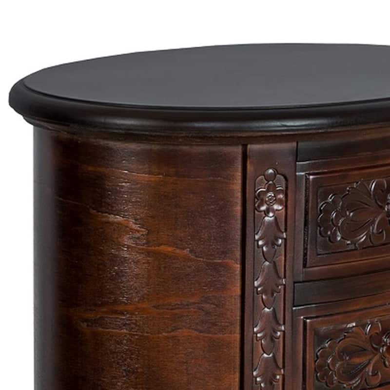 Wooden Chest with 3 Drawer and Scrolled Details, Dark Brown