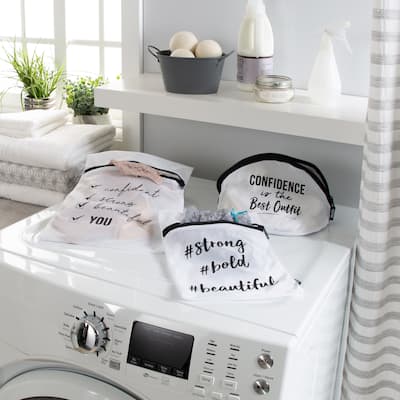 Laundry 360 3 Piece Printed Mesh Wash Bags with Bra Bag - 9"x 13", 9"x 13", 11"x 15"