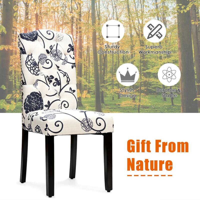 Gymax Set of 2 Tufted Dining Chair Upholstered Nailhead Trim Rubber - See Details