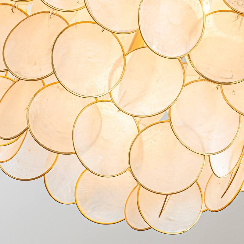 Wide Modern Coastal Aged Bronze Natural Capiz Shell Tiered Flush Mount Vintage Glam Ceiling Light For Living Room