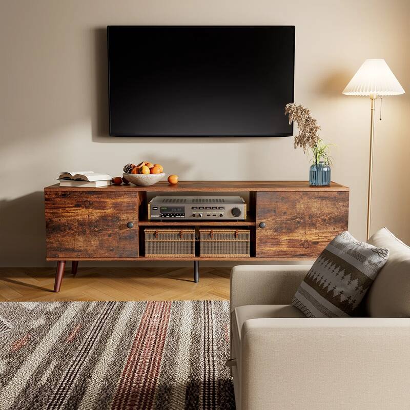 TV Stand for 55 60 inch Television, Entertainment Center with 2 Cabinet Media Console Table, Living Room, Bedroom Furniture