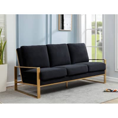 Jefferson Luxury Velvet Upholstered Sofa with Brushed Gold Stainless Steel Base and Pocket Spring Seating Support - 77.1