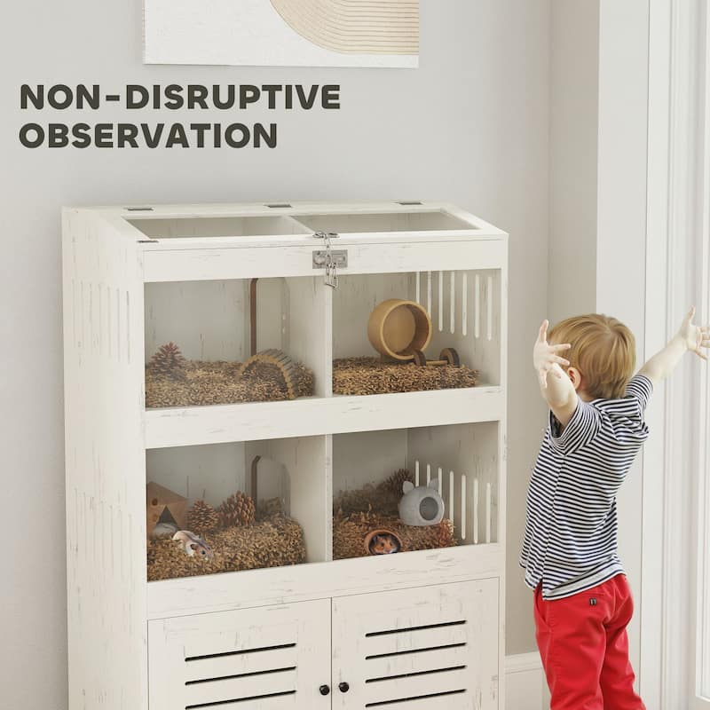 PawHut Large Hamster Cage for Multiple Small Pets, Rat Cage with Storage Cabinet, Cream White