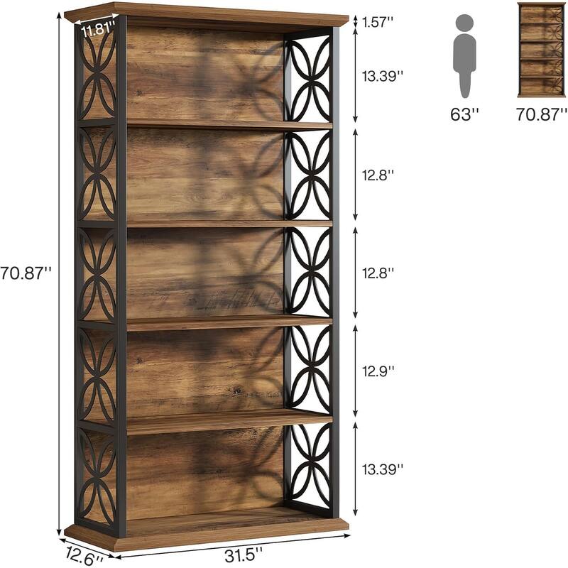 71 Inches Industrial Bookcase with Metal Frame