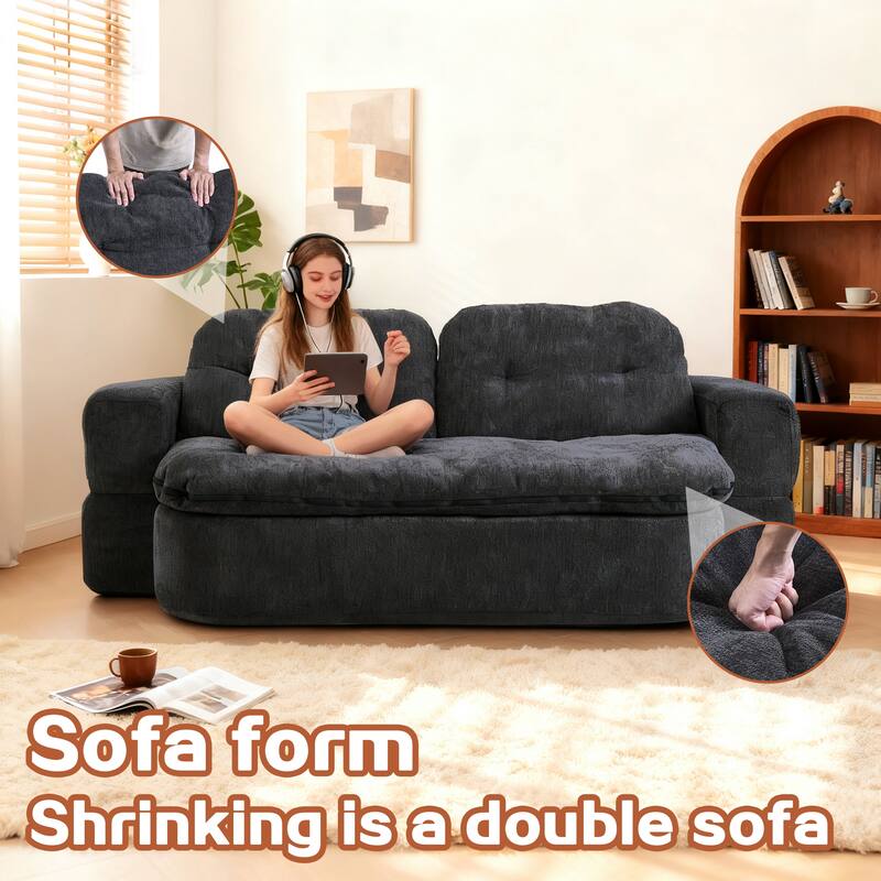 Modern Convertible Floor Sofa Bed with Pillows, Corduroy Foldable Sleeper Sofa Mattress with Built-In Quilt, No Assembly
