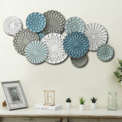 Multi-Color Metal Floral Layered Plates Wall Decor
