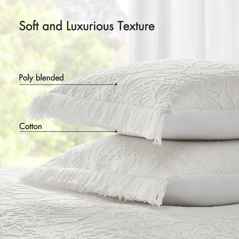 Queen 3-Piece Bedspread Set Poly-Cotton Floral Chenille with Fringe